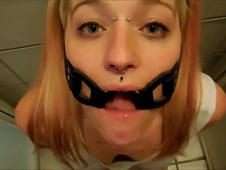 PervyPixie ball-gagged after a long time gulping Piss!